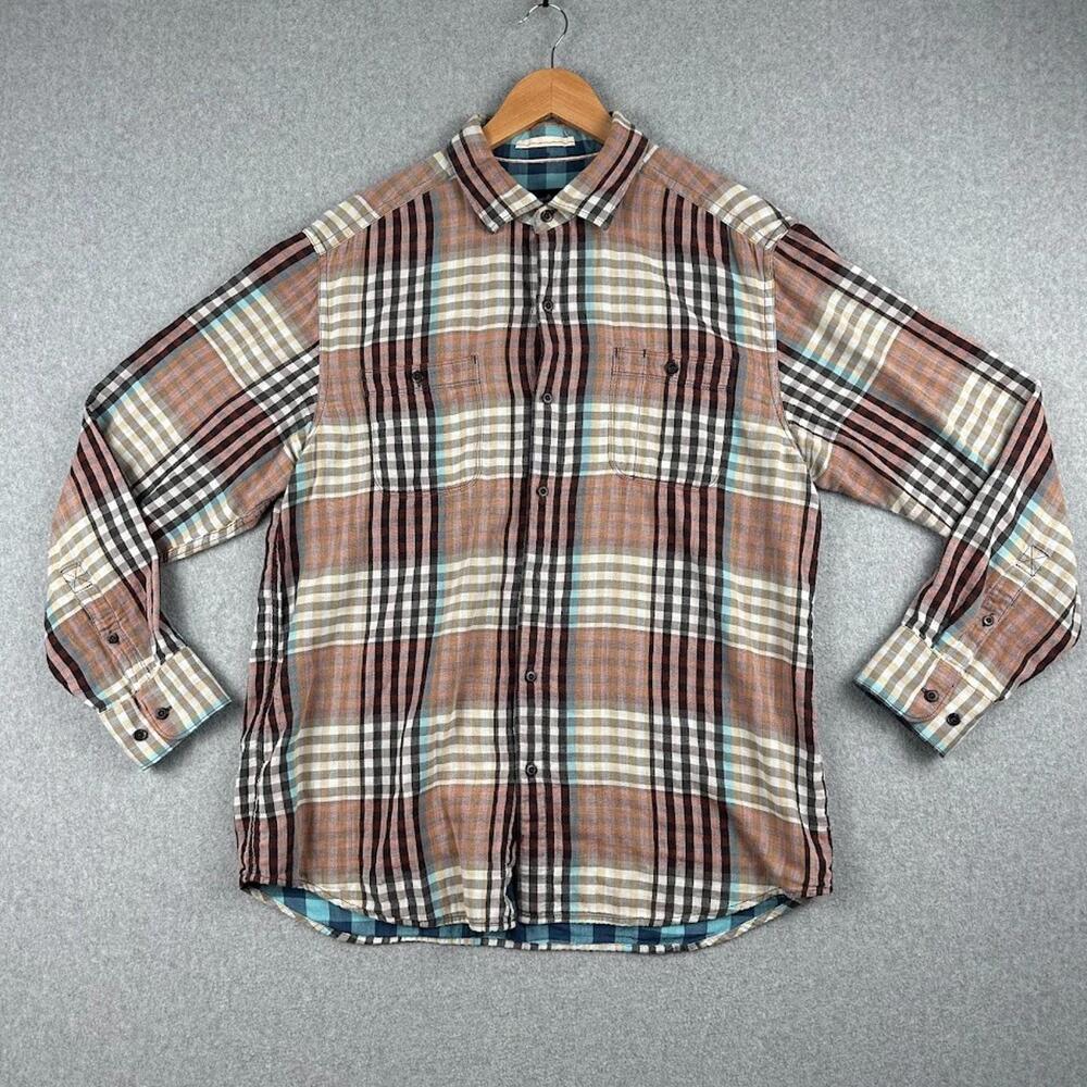 Tommy Bahama Button Up Shirt Plaid Red Maroon‎ Large Men's Shirt Cotton Collard